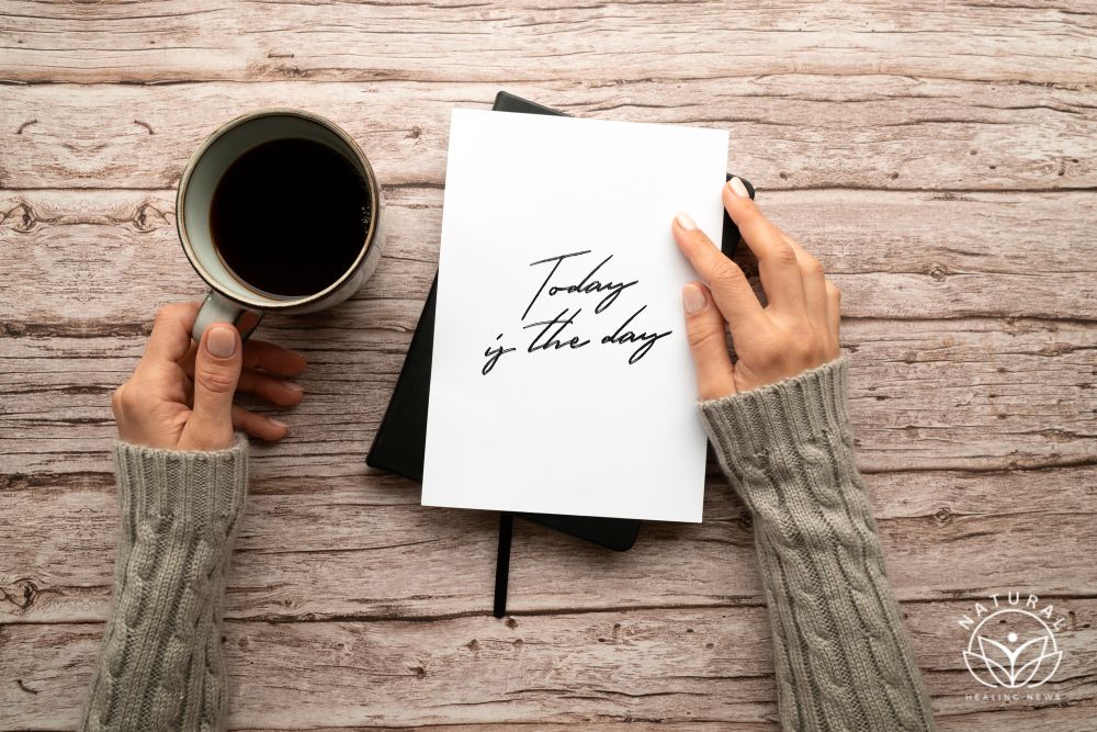 Live Your Best Life: Tips for a Better Lifestyle, Top view of today is the day inspirational quote on paper with woman holding coffee